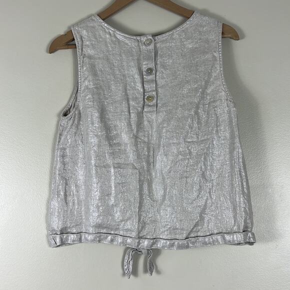 Christian Siriano Gray 100% Linen Tie Front Sleeveless Blouse - Picture 4 of 5
